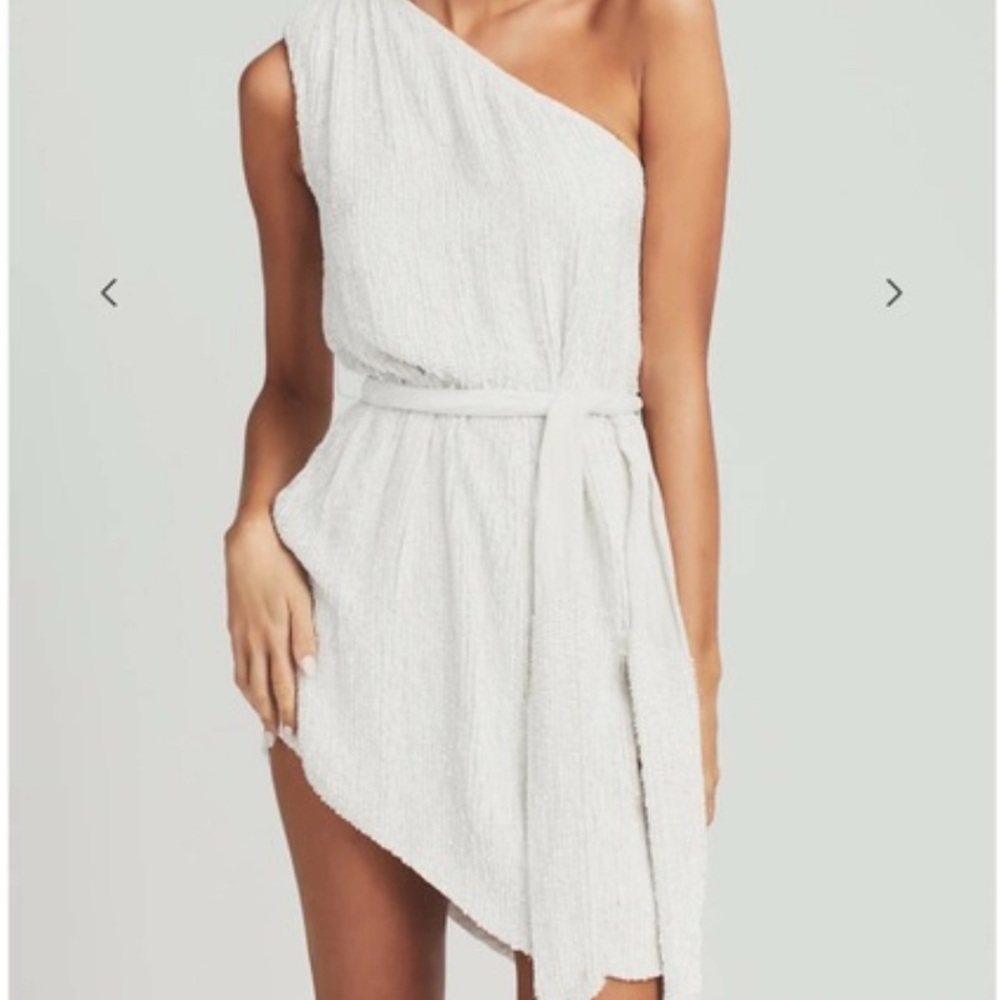 Retrofete Ella White Sequin One Shoulder Mini Dress Size Small